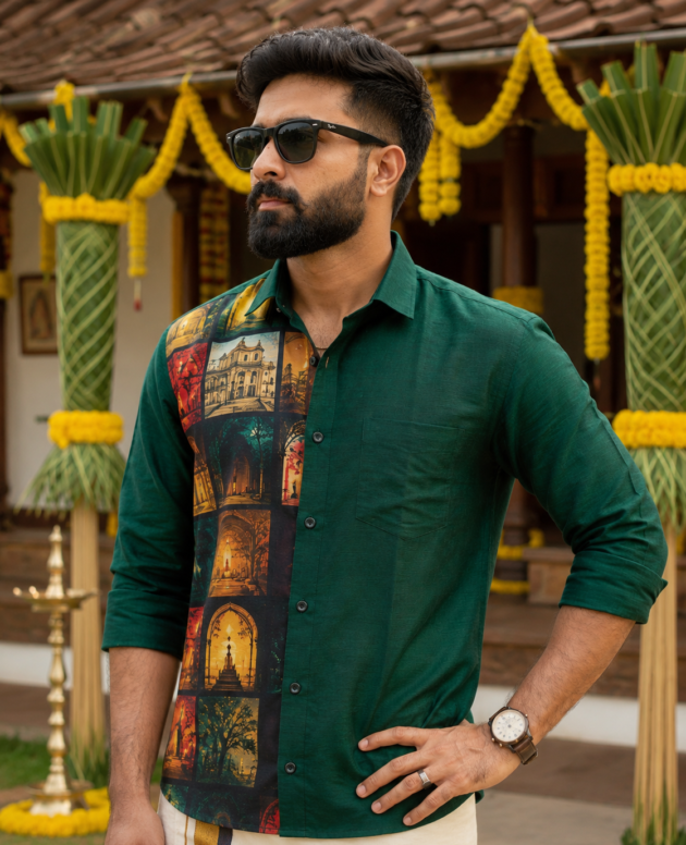 MV-ONM-005 -  SHIRT & MUNDU COMBO FOR MEN - FULL SLEEVE - ONAM SPECIAL