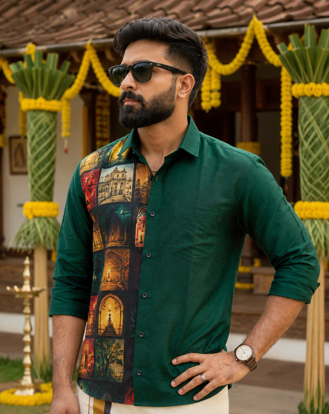MV-ONM-005 - SHIRT & MUNDU COMBO FOR MEN - FULL SLEEVE - ONAM SPECIAL