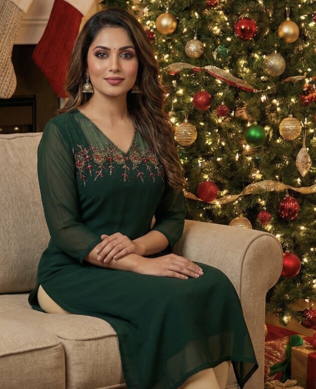 MV-XMS-002 - XMAS TRENDING  A-LINE GEORGETTE KURTI