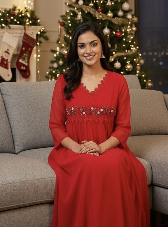 MV-XMS-003 - XMAS TRENDING  A-LINE GEORGETTE KURTI