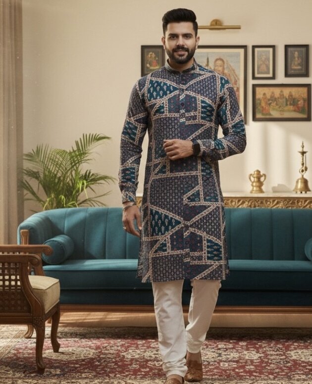 MV-MKUR-001 - MENS DESIGNER KURTA WITH PAJAMA