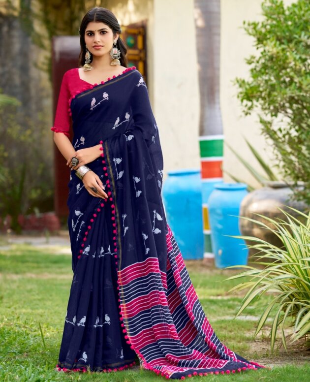 MV-MUL-PUM-005 - MUL MUL COTTON SAREE WITH PUM PUM