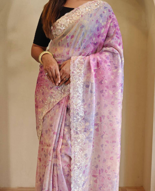 MV-ORG-013 - Hand Crafted Magicgold Organza Saree