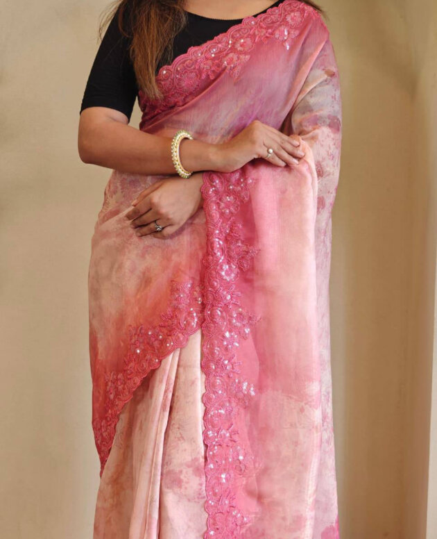 MV-ORG-014 - Hand Crafted Magicgold Organza Saree
