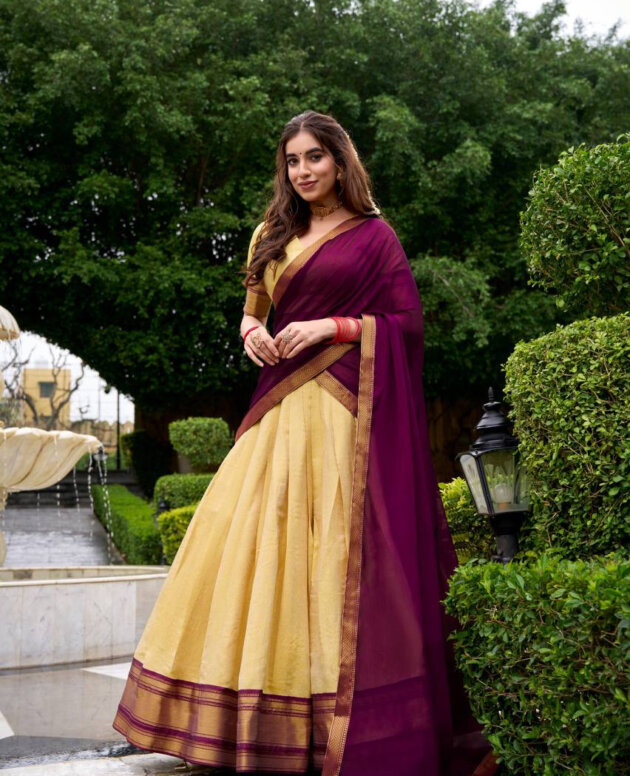 MV-LHN-012 - LEHENGA HALF SAREE - KANCHIPURAM FULLY STITCHED