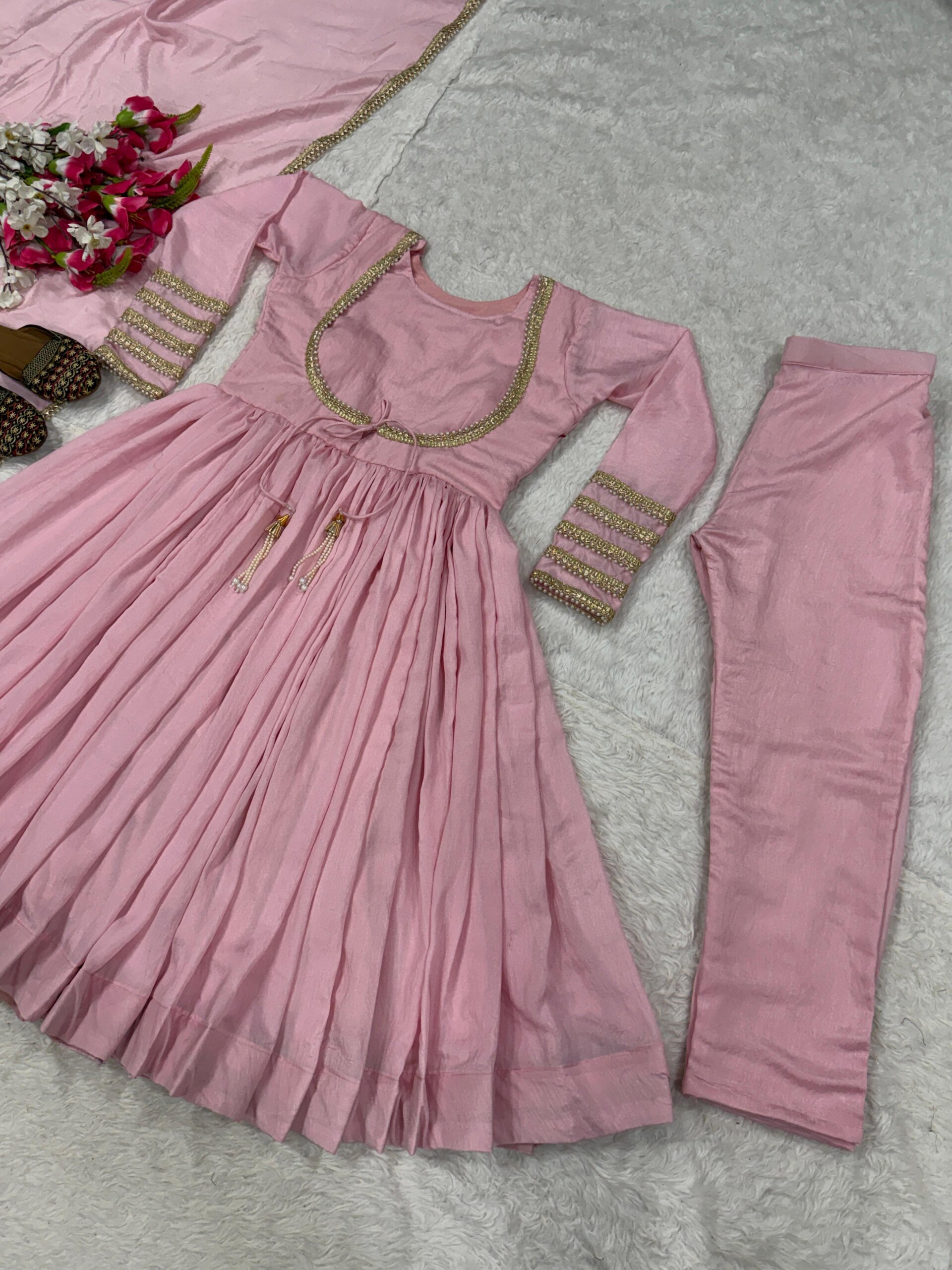 MV-ANK-005- Designer Anarkali Suit - with Dupatta and Pant set - Image 12