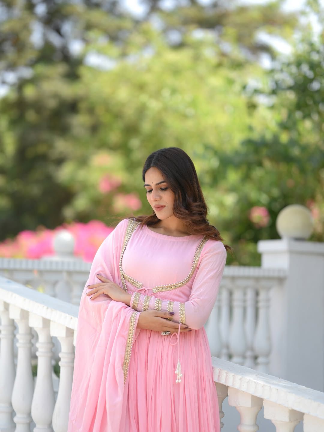 MV-ANK-005- Designer Anarkali Suit - with Dupatta and Pant set - Image 9