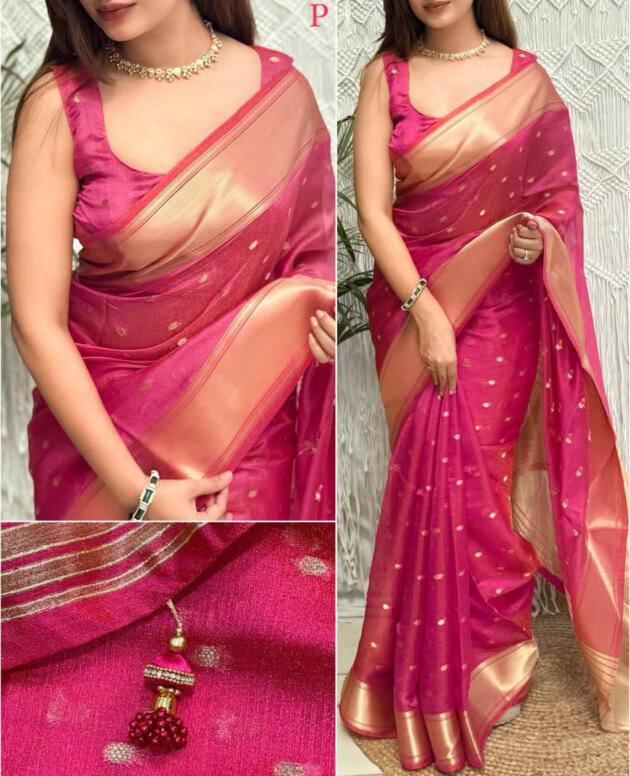 MV-OGS-001-Banarasi Organza Silk Saree with zari border