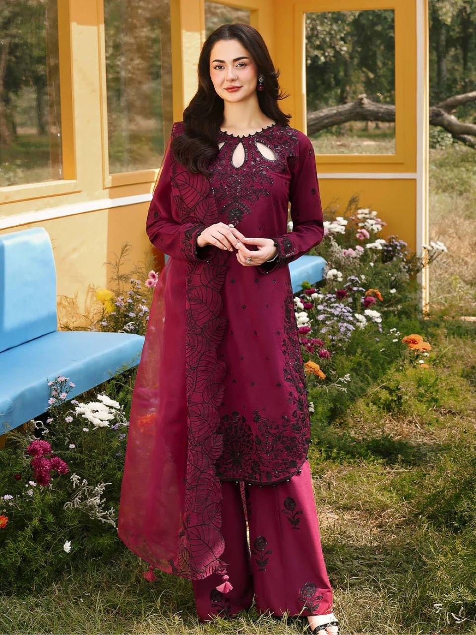 MV-KUR-013- New Designer Party Wear - Pure Satin Rayon Top & Palazzo With Dupatta set - Image 2