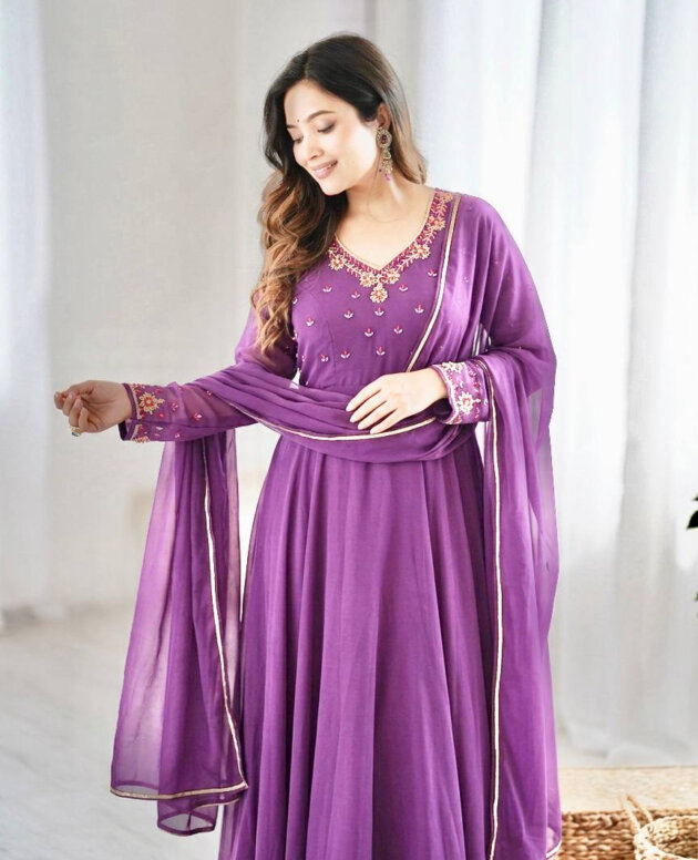 MV-KUR-011- New Designer Party Wear -  Fox Georgette Gown With Dupatta and pant Set