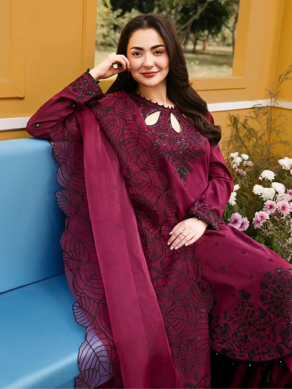 MV-KUR-013- New Designer Party Wear - Pure Satin Rayon Top & Palazzo With Dupatta set - Image 4