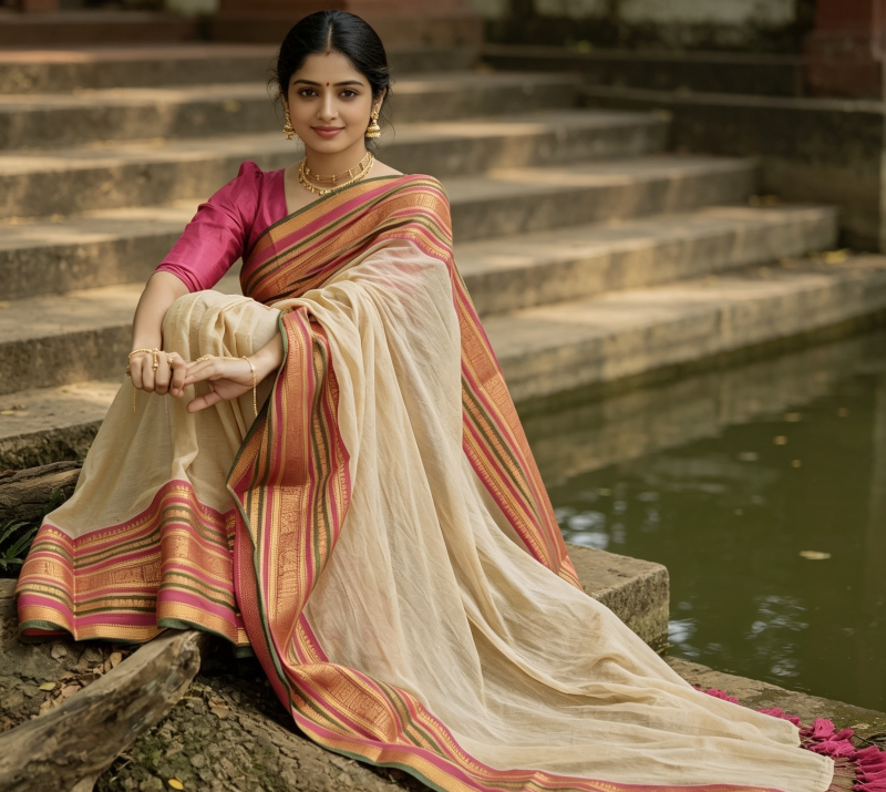 MV-MUL-005 - MUL COTTON SAREE - ONAM SPECIAL - Image 3