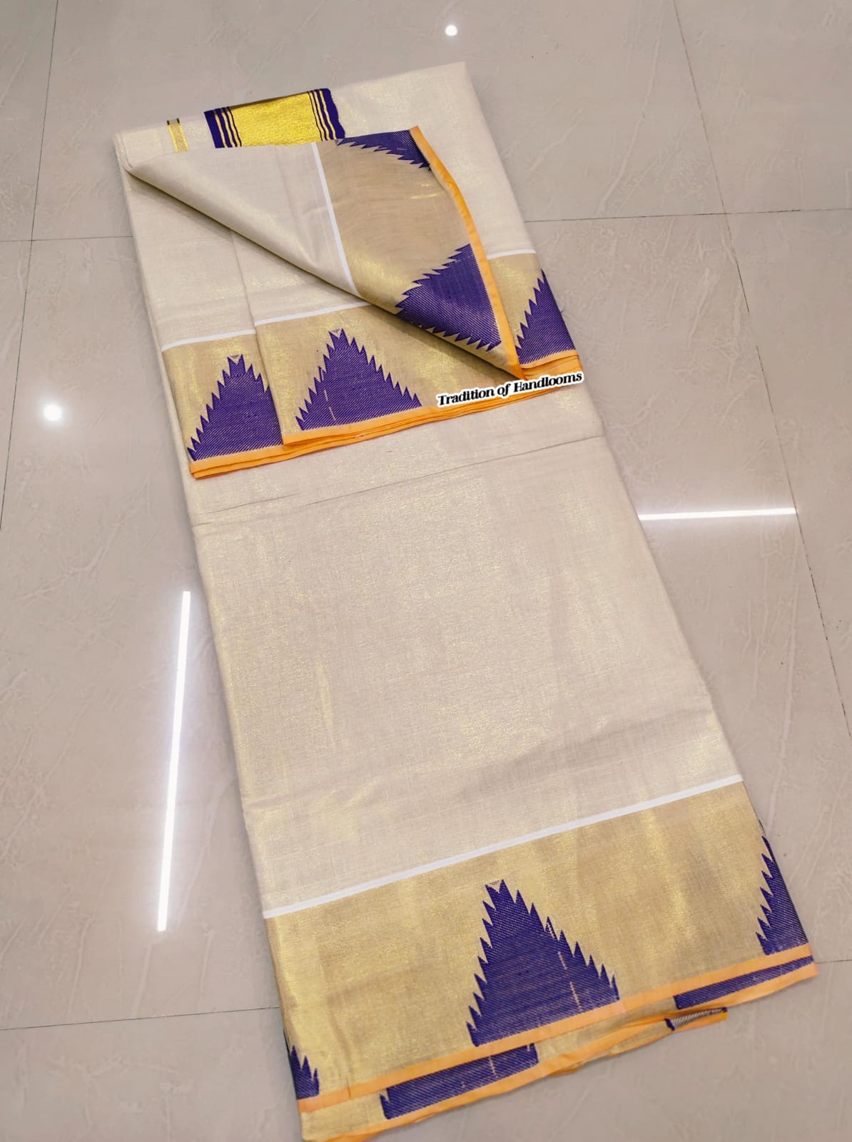 MV-KSA-007 - Kerala Set Saree with Tassels - Temple Design - Onam Special - Image 3