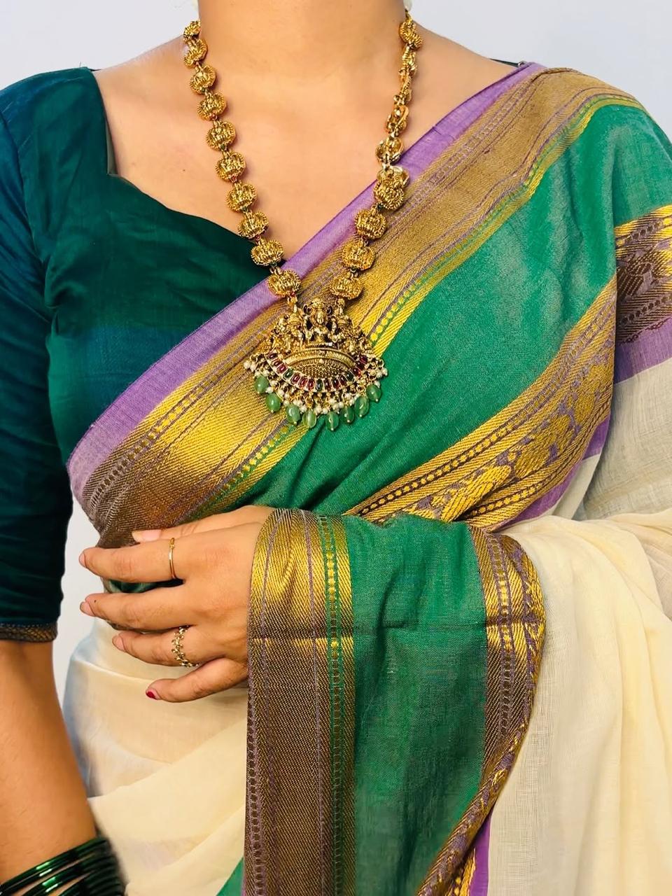 MV-MUL-011 - MUL COTTON SAREE - Onam Special - Image 2