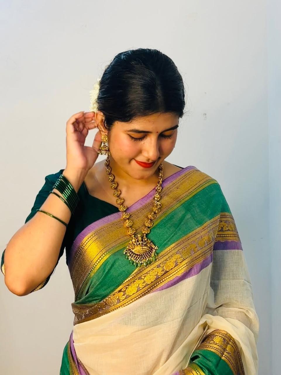 MV-MUL-011 - MUL COTTON SAREE - Onam Special - Image 3
