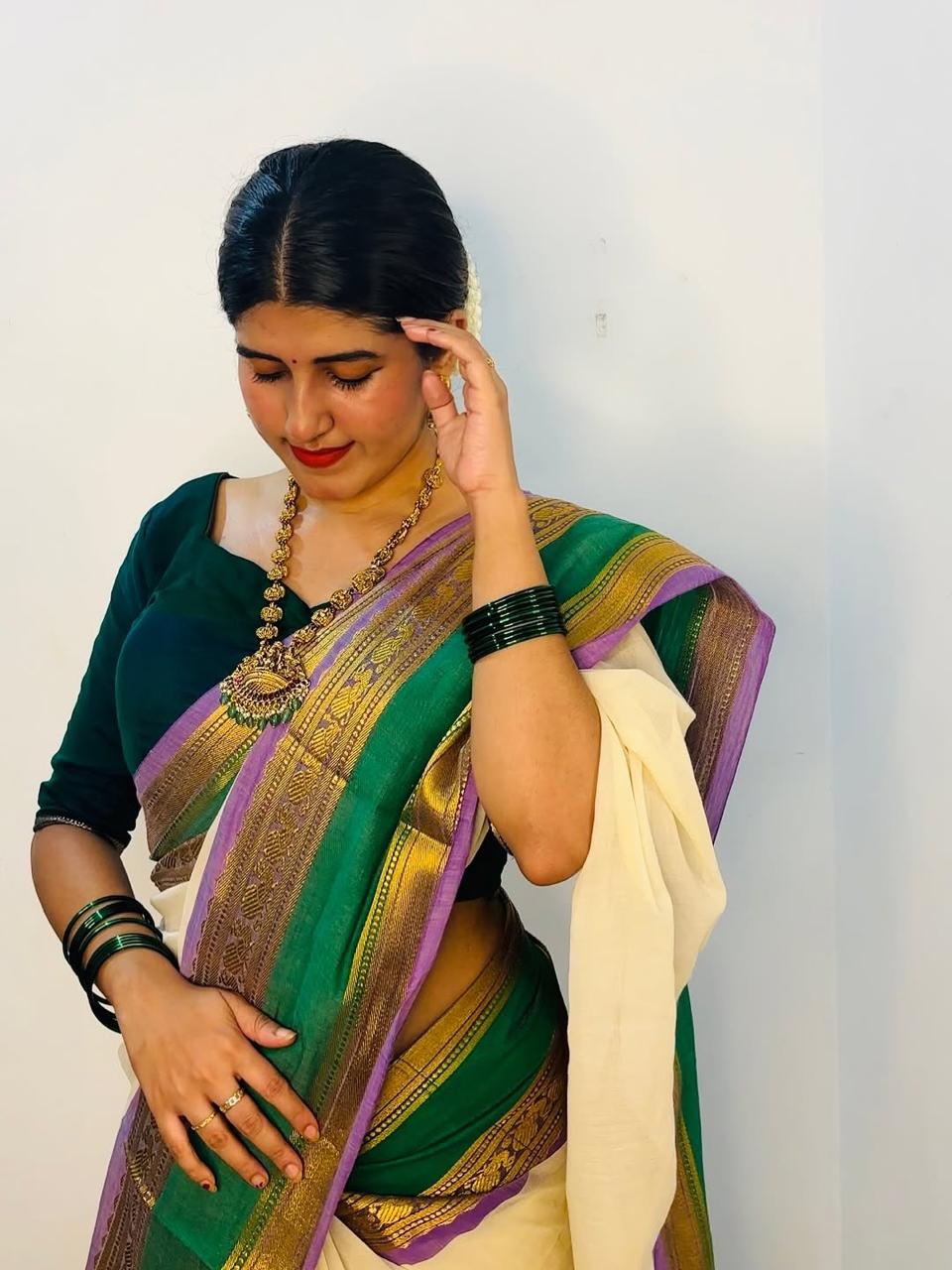 MV-MUL-011 - MUL COTTON SAREE - Onam Special - Image 4