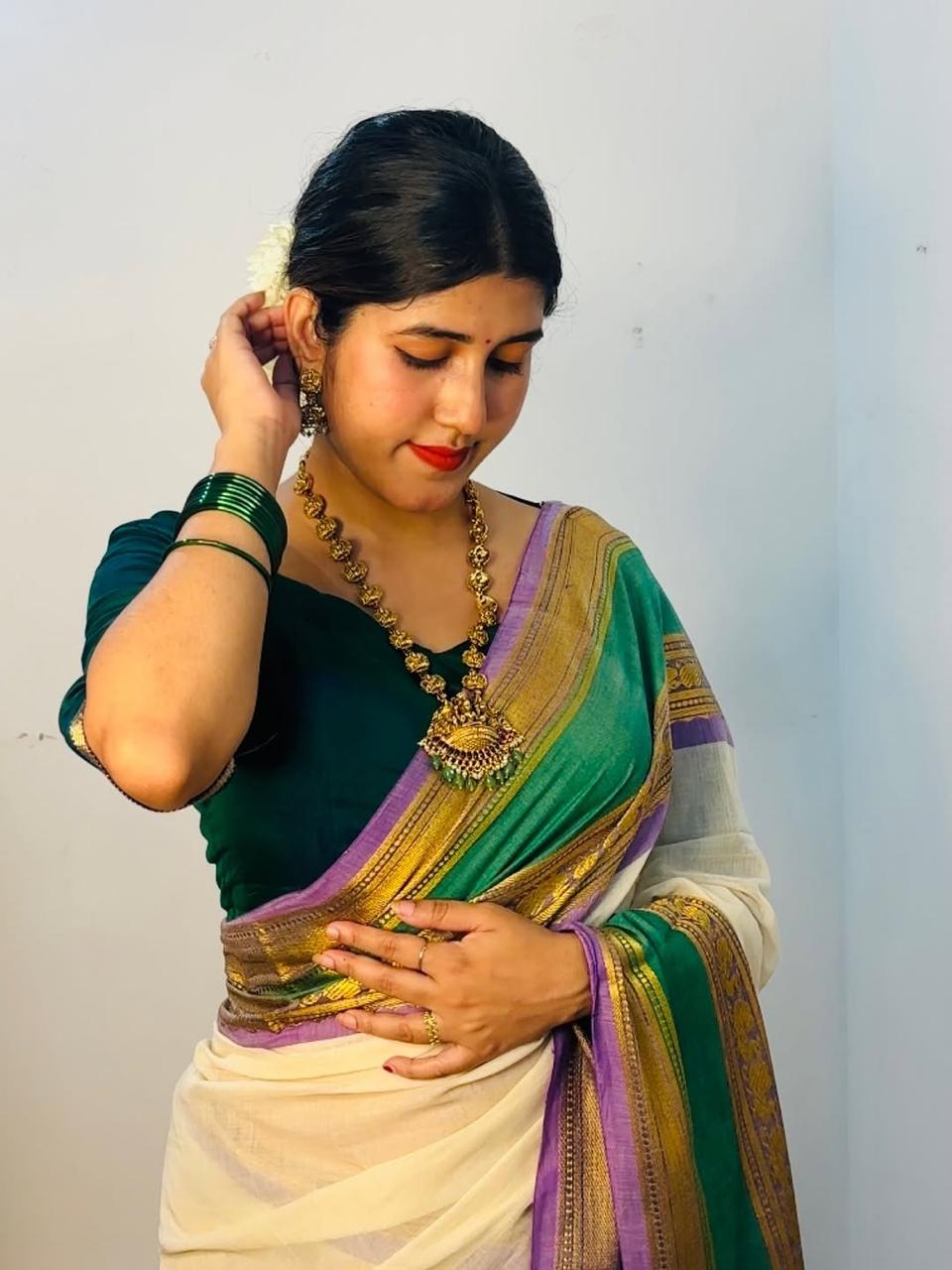MV-MUL-011 - MUL COTTON SAREE - Onam Special - Image 5