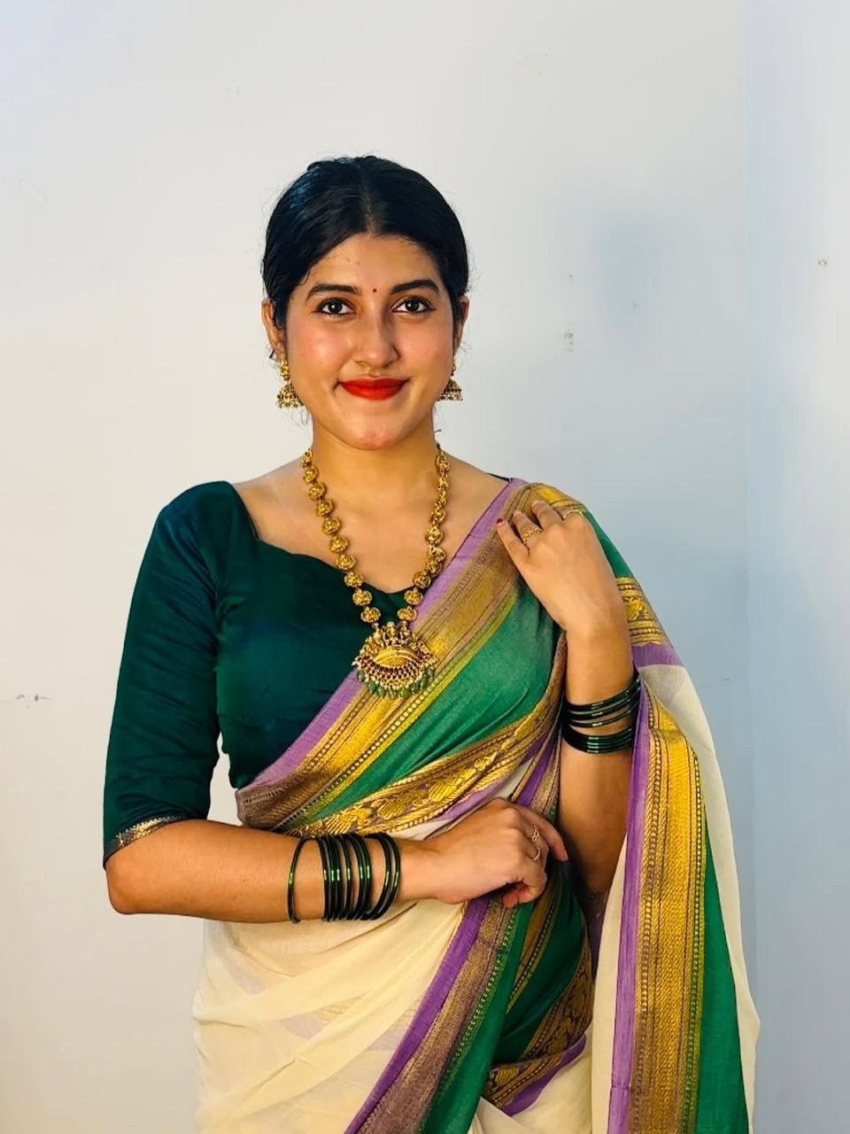 MV-MUL-011 - MUL COTTON SAREE - Onam Special - Image 6