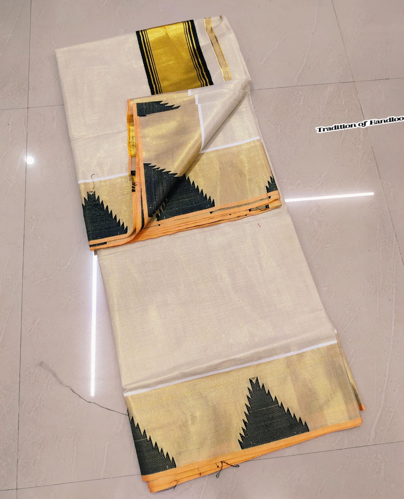 MV-KSA-007 - Kerala Set Saree with Tassels - Temple Design - Onam Special - Image 4