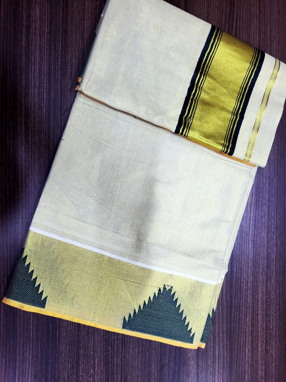 MV-KSA-007 - Kerala Set Saree with Tassels - Temple Design - Onam Special - Image 5