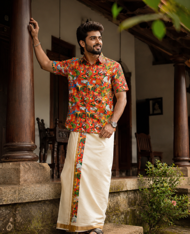 MV-ONM-006 -  SHIRT & MUNDU COMBO FOR MEN - HALF SLEEVE - ONAM SPECIAL