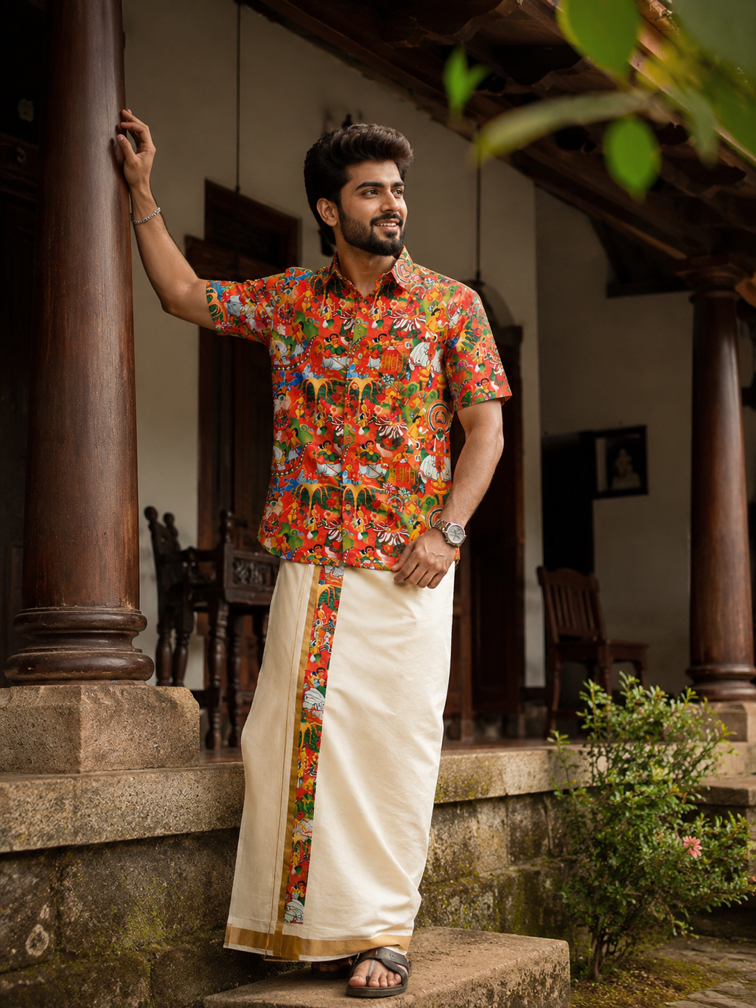MV-ONM-006 - SHIRT & MUNDU COMBO FOR MEN - HALF SLEEVE - ONAM SPECIAL