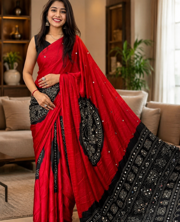 MV-MRW-004 - Party Wear Saree - Heavy Mirror Work with Elegant Viscose Latkan Pallu Border