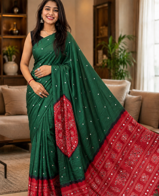MV-MRW-003 Party Wear Saree - Heavy Mirror Work with Elegant Viscose Latkan Pallu Border