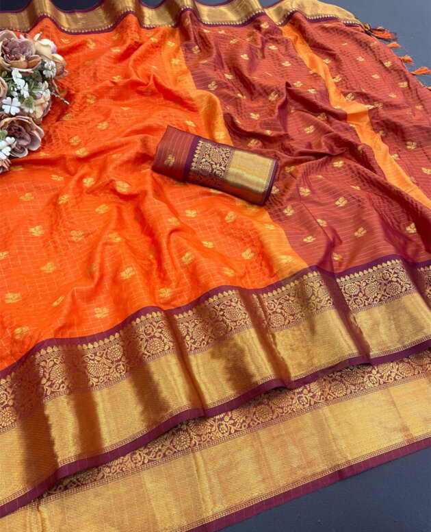 MV-BNR-001- Banarasi Heavy Cotton Silk Saree with butti & Broad contrast jacquard work border