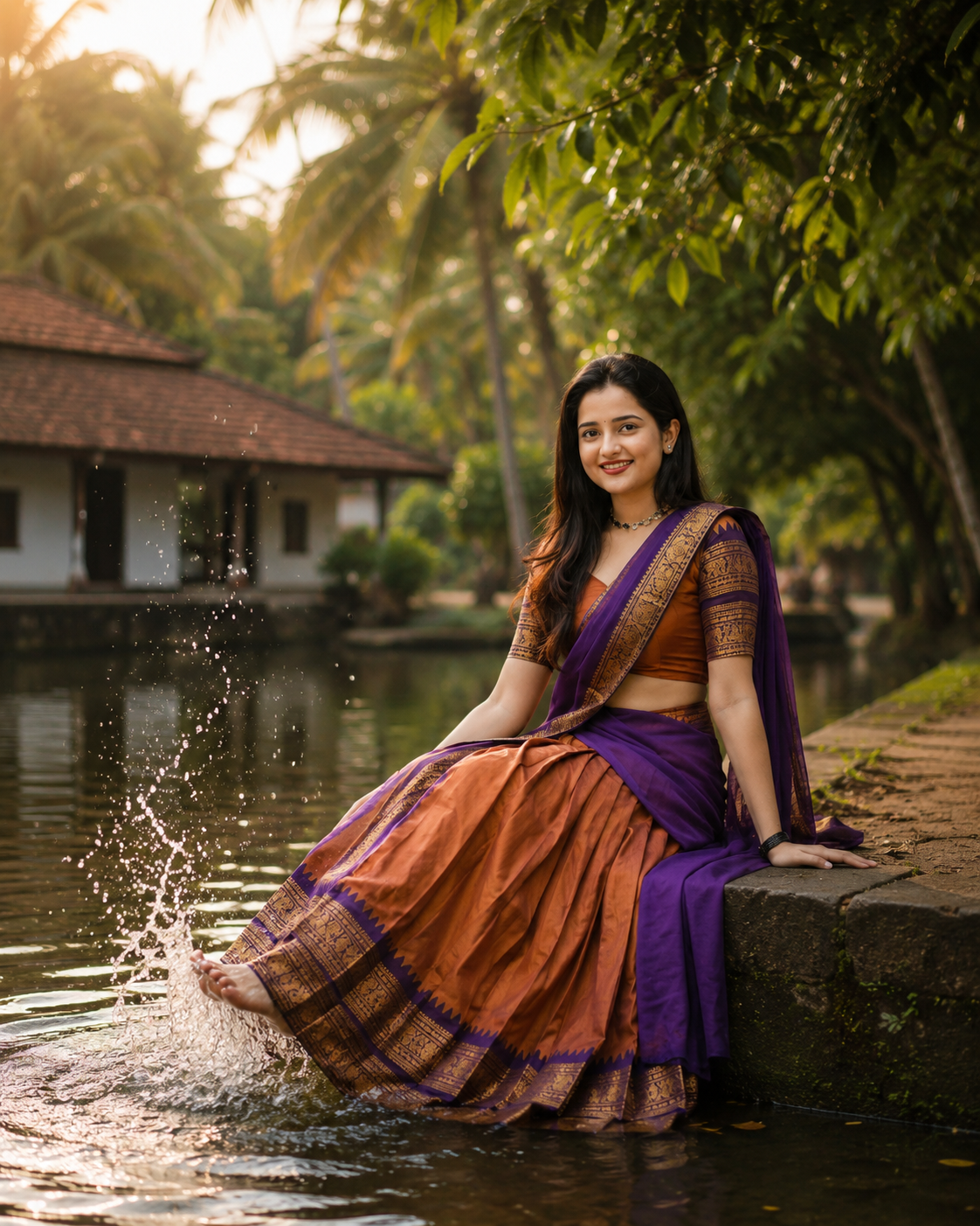 MV-KANCH-005 - Premium South-style Kanjivaram Silk Dhavani - Fully Stitched - Image 3