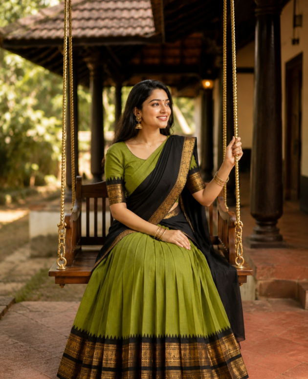 MV-KANCH-009 - Premium South-style Kanjivaram Silk Dhavani - Fully Stitched