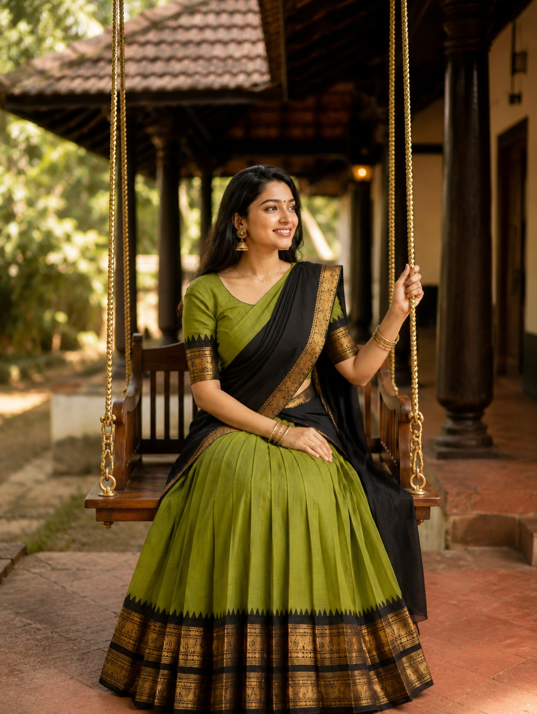 MV-KANCH-009 - Premium South-style Kanjivaram Silk Dhavani - Fully Stitched