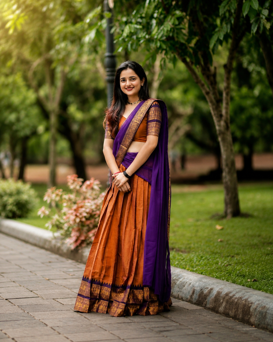 MV-KANCH-005 - Premium South-style Kanjivaram Silk Dhavani - Fully Stitched