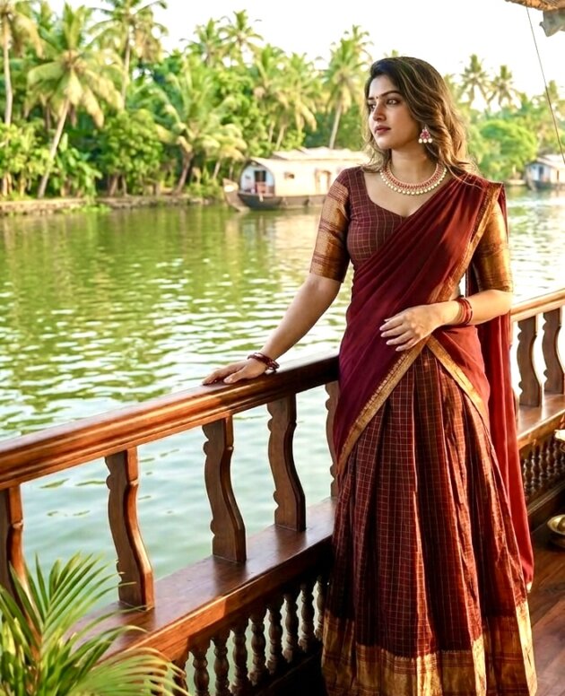 MV-KANCH-004 - Premium South-style Kanjivaram Silk Dhavani - Fully Stitched