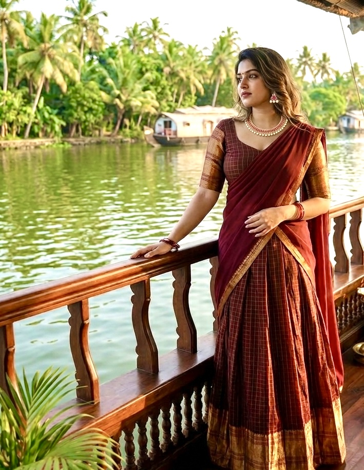 MV-KANCH-004 - Premium South-style Kanjivaram Silk Dhavani - Fully Stitched