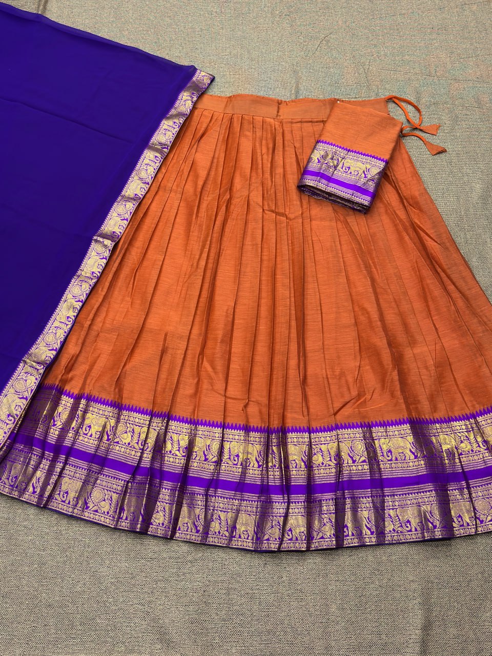 MV-KANCH-005 - Premium South-style Kanjivaram Silk Dhavani - Fully Stitched - Image 6
