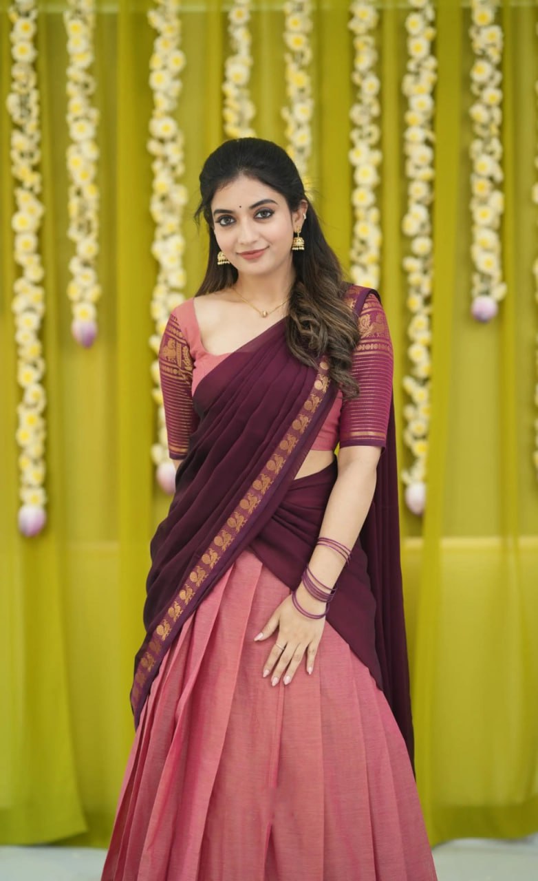 MV-KANCH-008 - Premium South-style Kanjivaram Silk Dhavani - Fully Stitched - Image 2