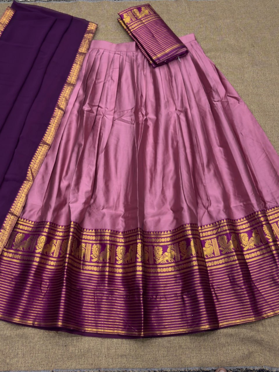 MV-KANCH-008 - Premium South-style Kanjivaram Silk Dhavani - Fully Stitched - Image 3