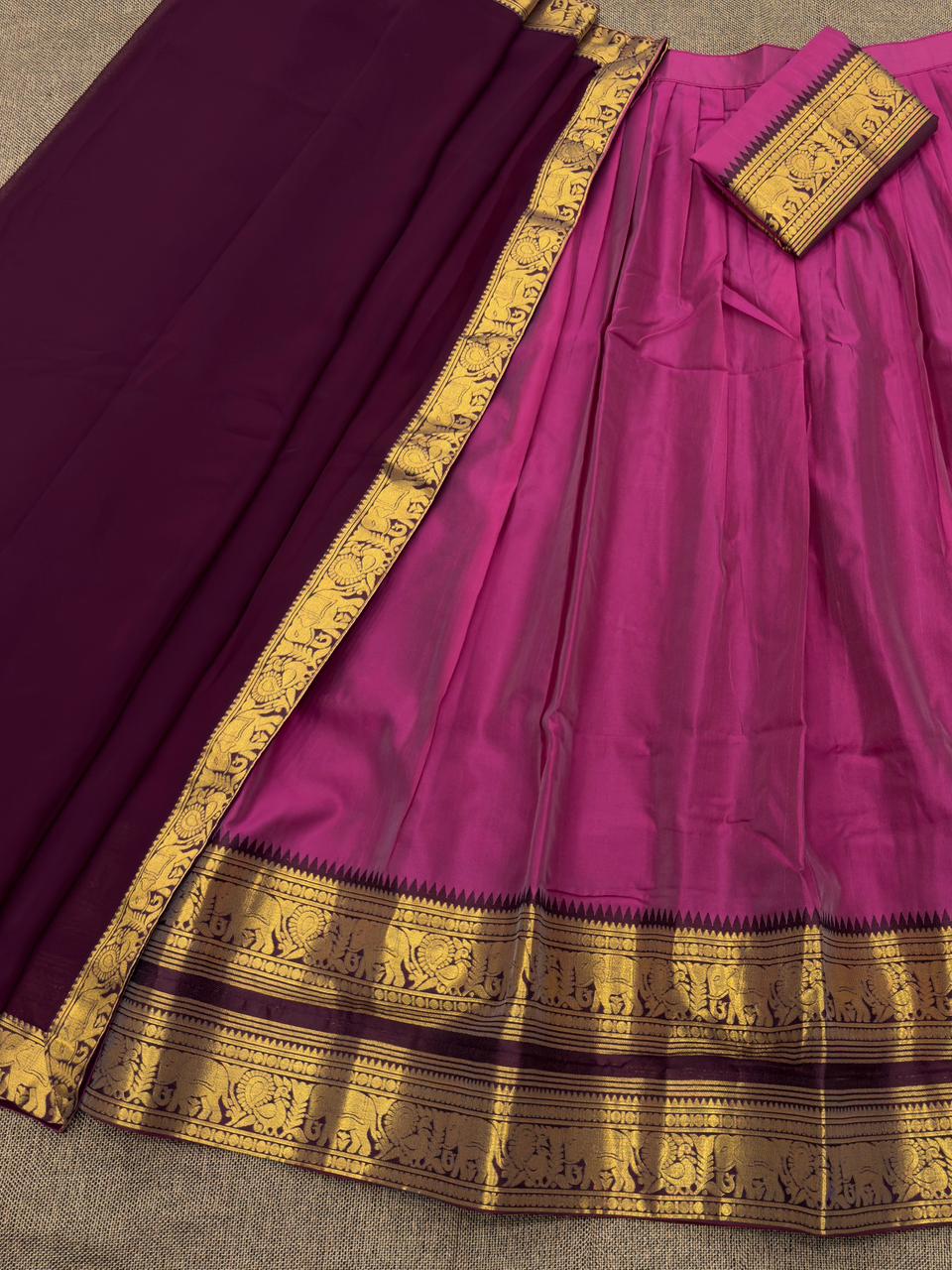 MV-KANCH-007 - Premium South-style Kanjivaram Silk Dhavani - Fully Stitched - Image 2
