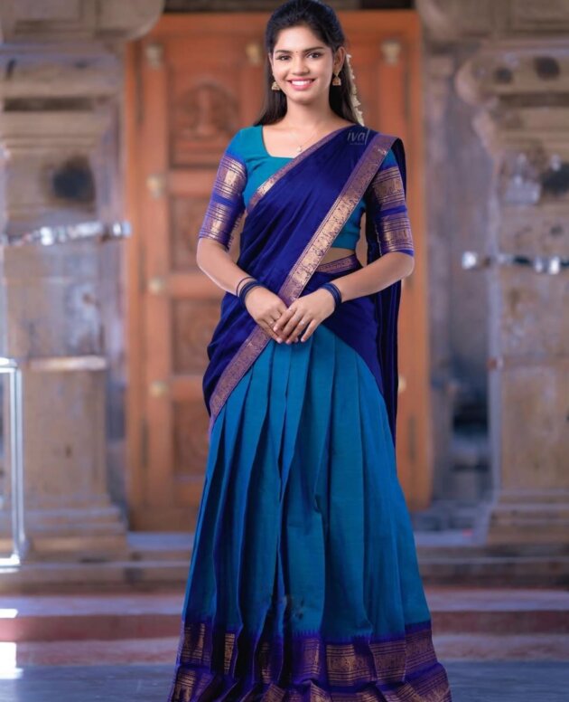 MV-KANCH-006 - Premium South-style Kanjivaram Silk Dhavani - Fully Stitched
