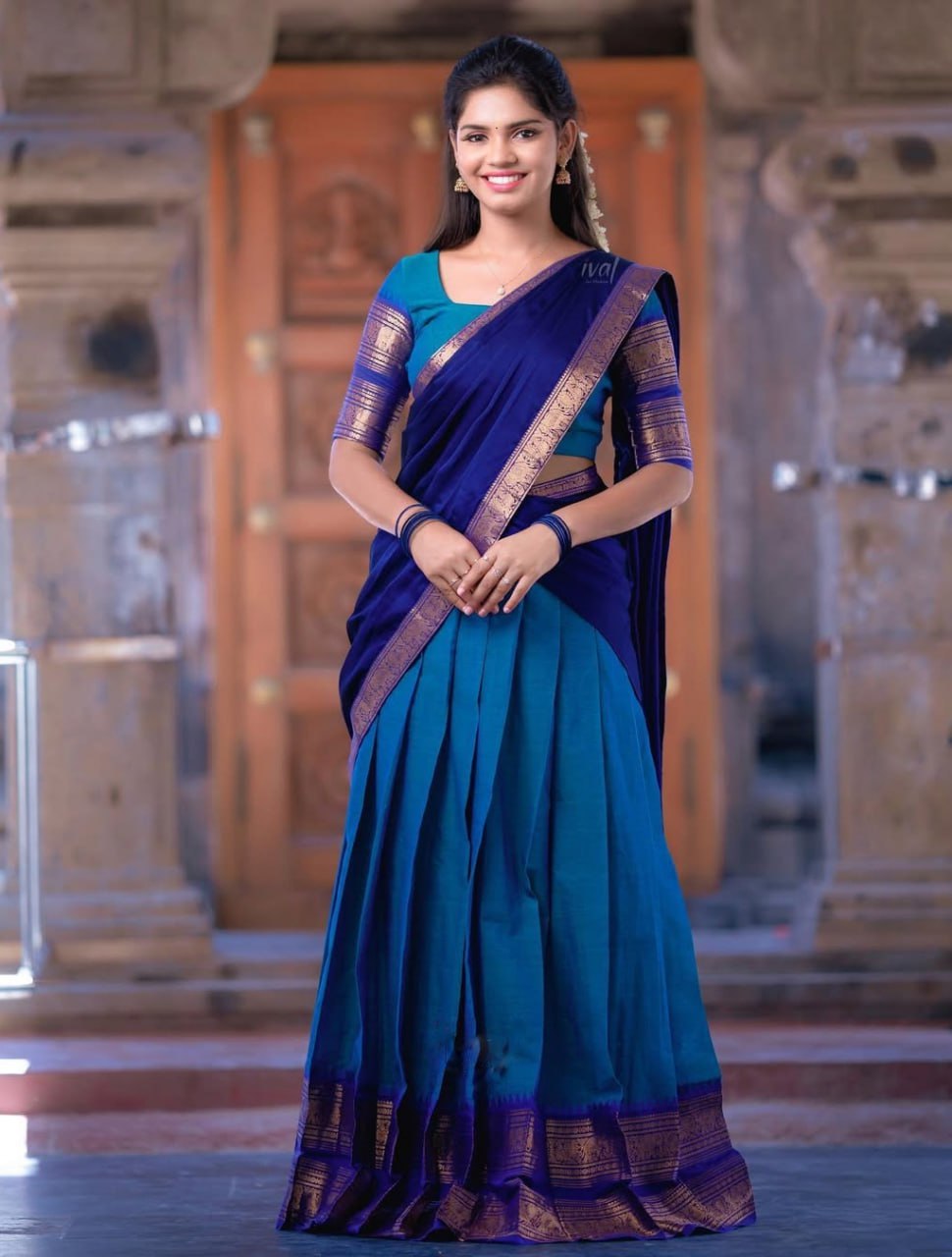 MV-KANCH-006 - Premium South-style Kanjivaram Silk Dhavani - Fully Stitched