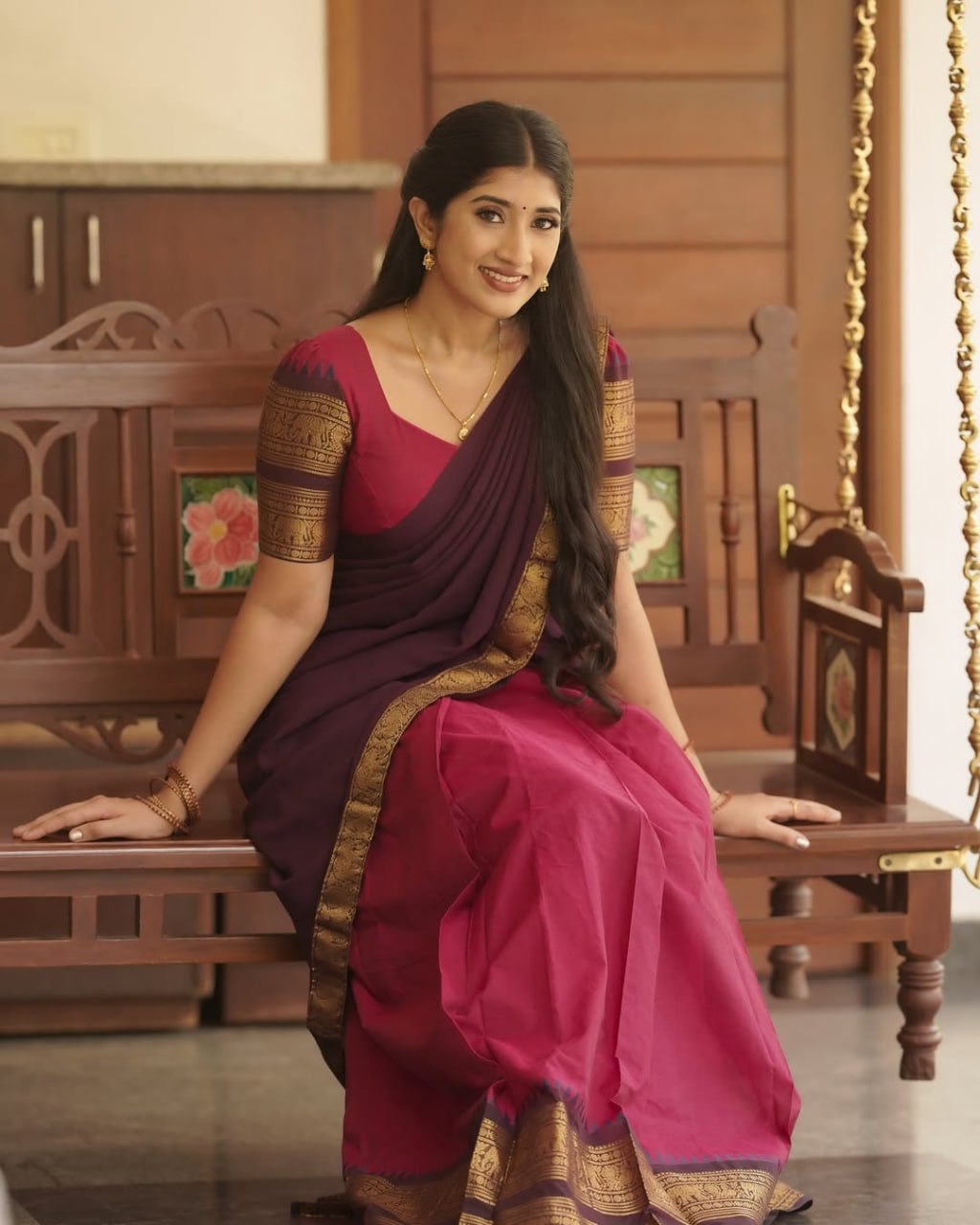 MV-KANCH-007 - Premium South-style Kanjivaram Silk Dhavani - Fully Stitched - Image 4