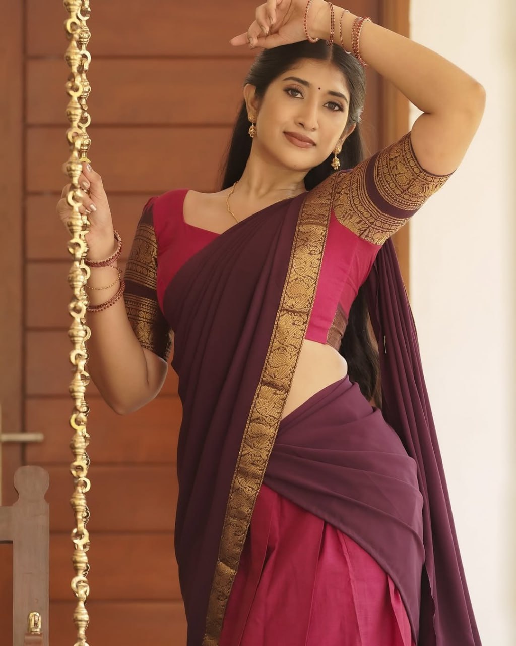 MV-KANCH-007 - Premium South-style Kanjivaram Silk Dhavani - Fully Stitched - Image 5