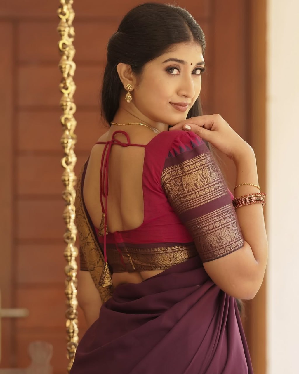 MV-KANCH-007 - Premium South-style Kanjivaram Silk Dhavani - Fully Stitched - Image 6