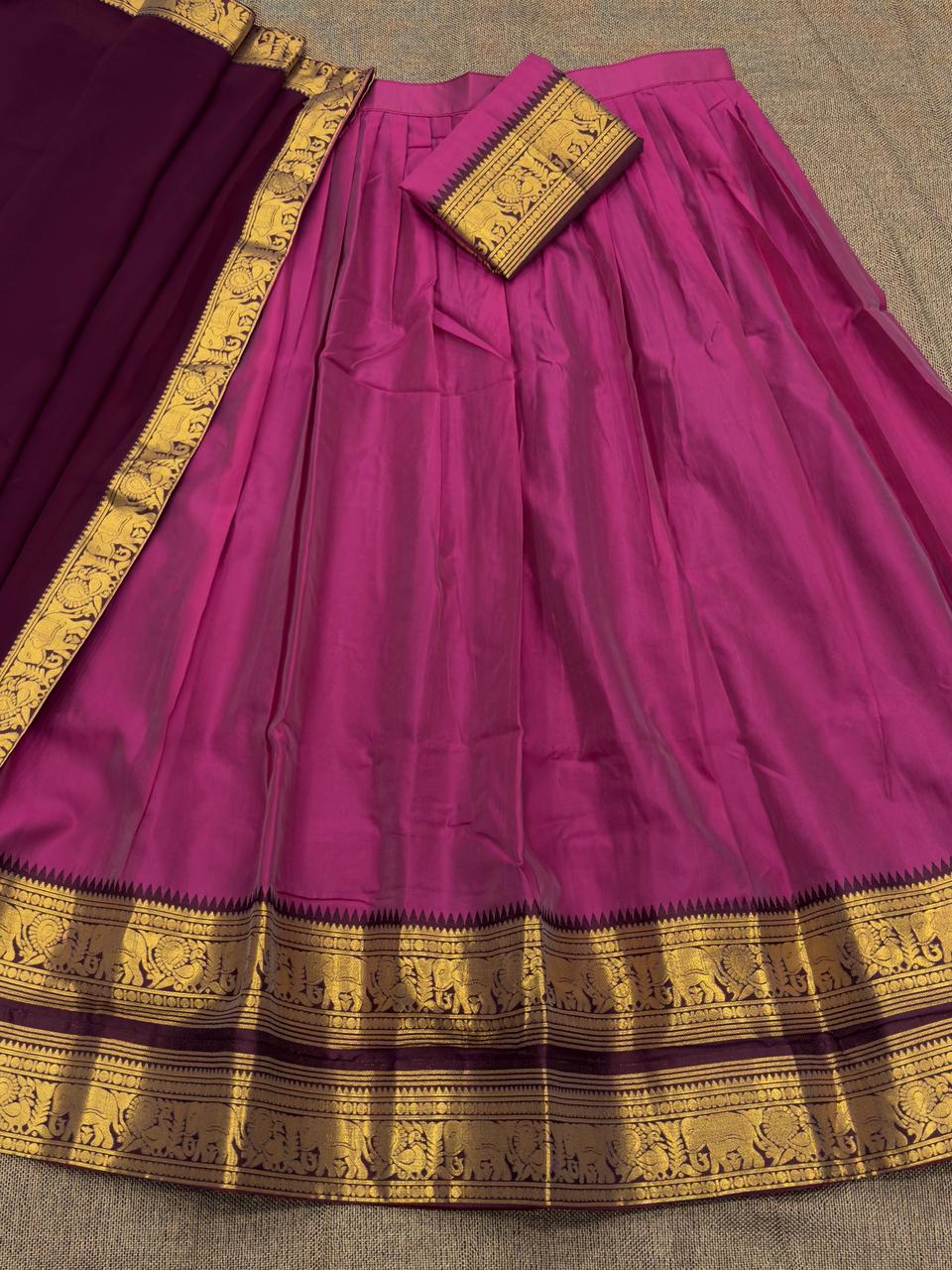 MV-KANCH-007 - Premium South-style Kanjivaram Silk Dhavani - Fully Stitched - Image 7