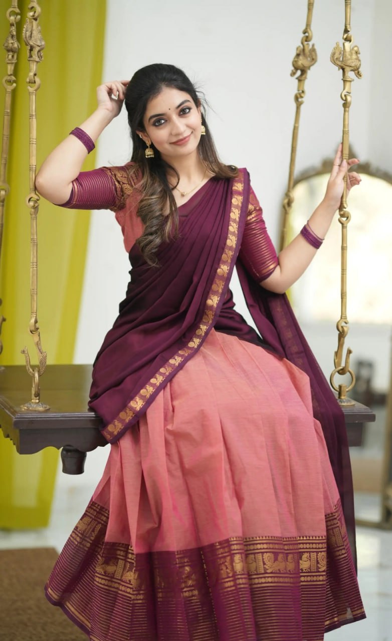 MV-KANCH-008 - Premium South-style Kanjivaram Silk Dhavani - Fully Stitched - Image 4
