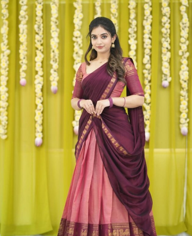 MV-KANCH-008 - Premium South-style Kanjivaram Silk Dhavani - Fully Stitched