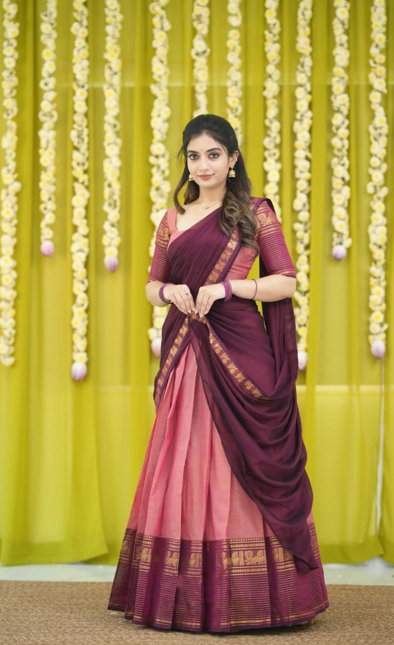 MV-KANCH-008 - Premium South-style Kanjivaram Silk Dhavani - Fully Stitched