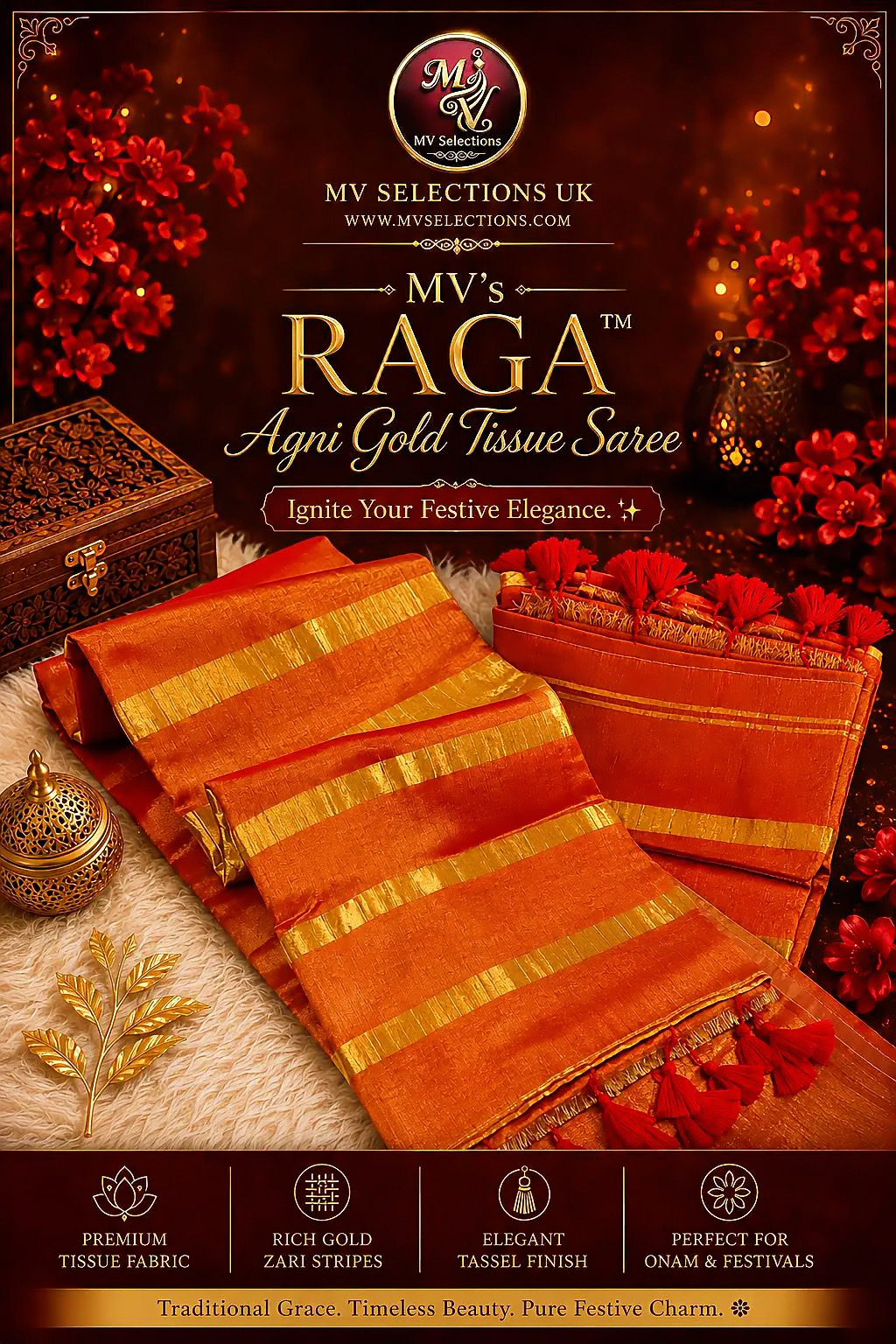 MV-RAG-0001- MV's RAGA™ Agni Gold Tissue Saree