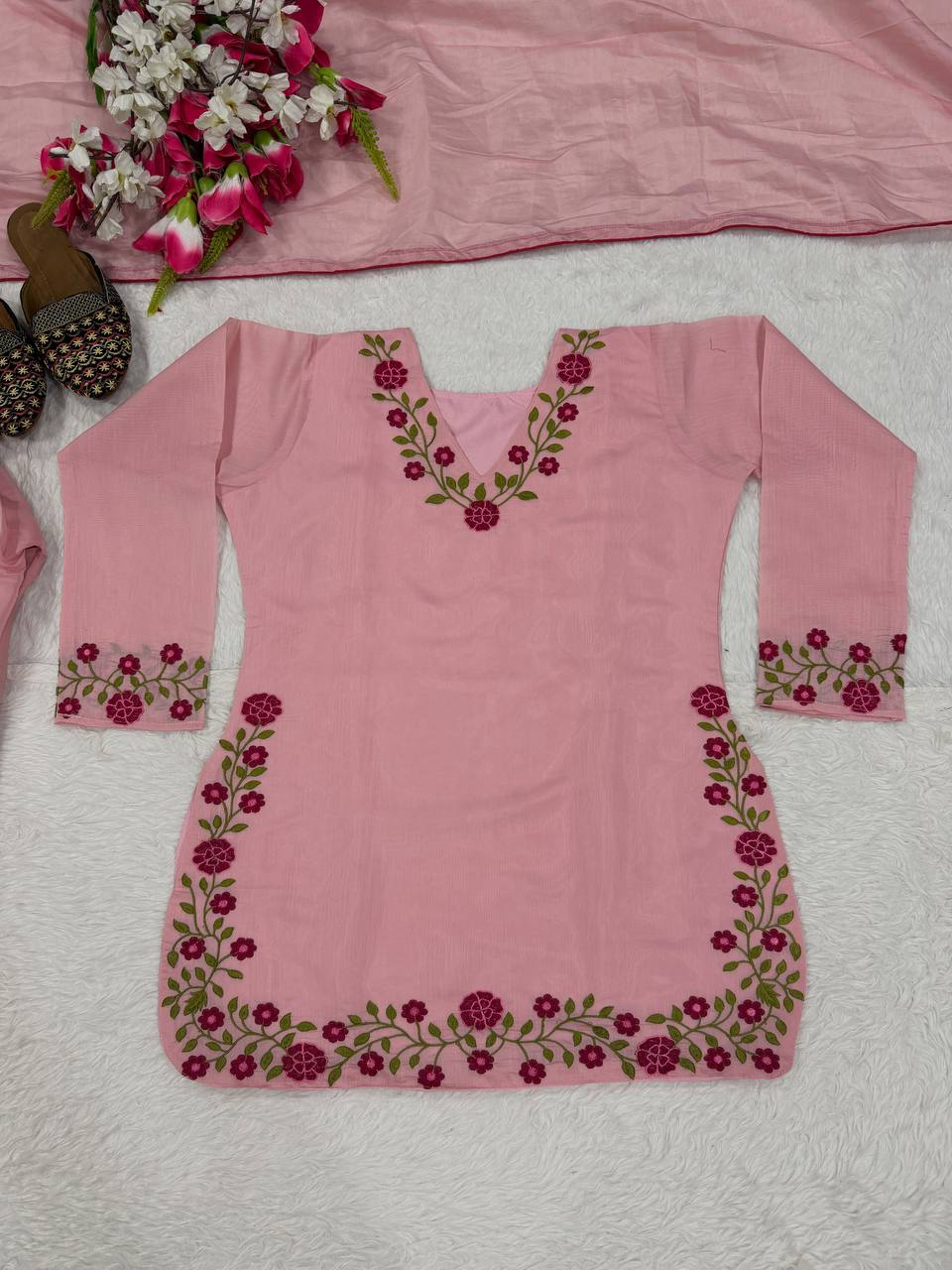 MV-FSH-012- Đesigner Party Wear Mal Chanderi Cotton Top with Farshi Salwar - Image 3